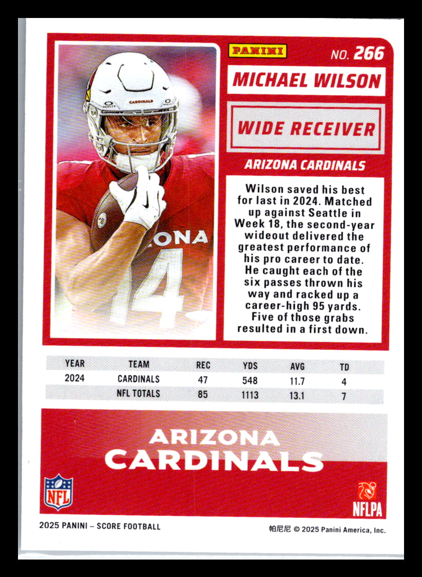 2025 Score #266 Michael Wilson Arizona Cardinals