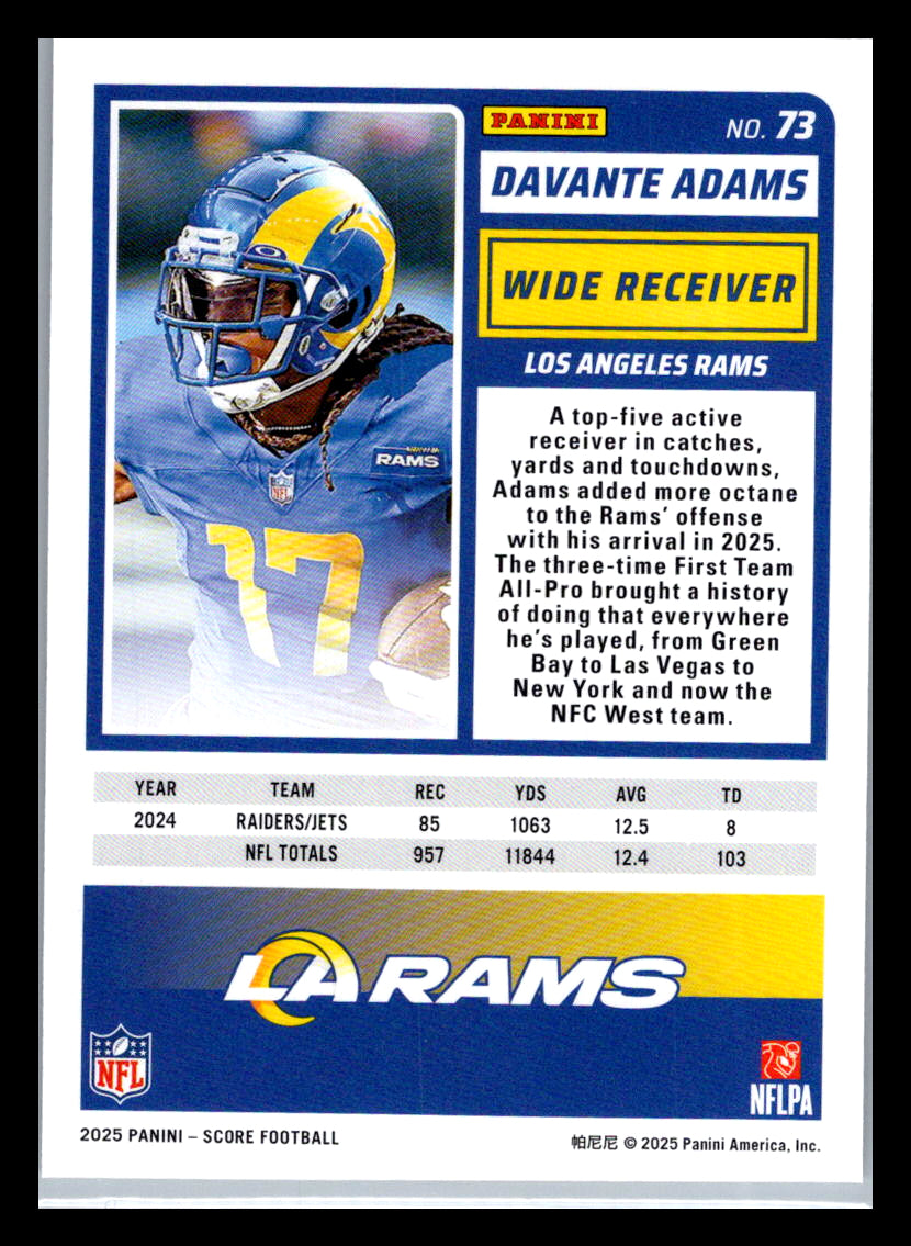2025 Score #73 Davante Adams Los Angeles Rams