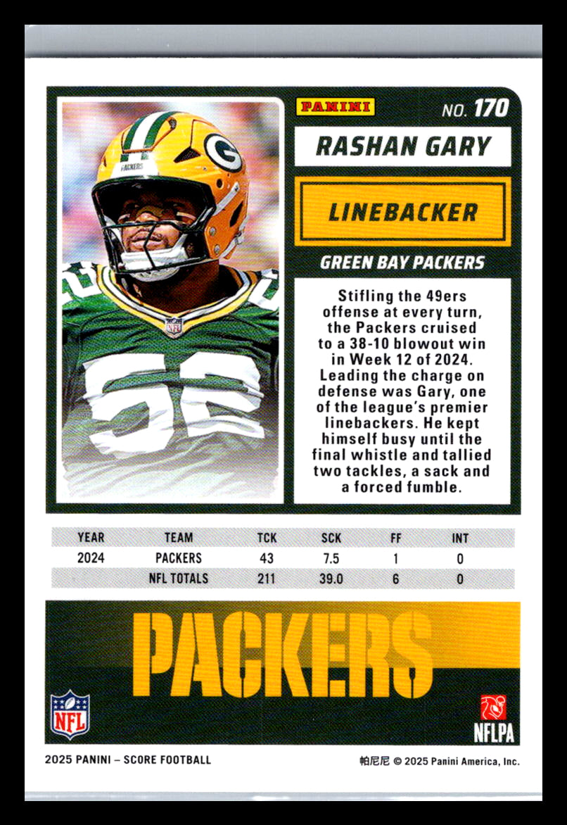 2025 Score #170 Rashan Gary Green Bay Packers