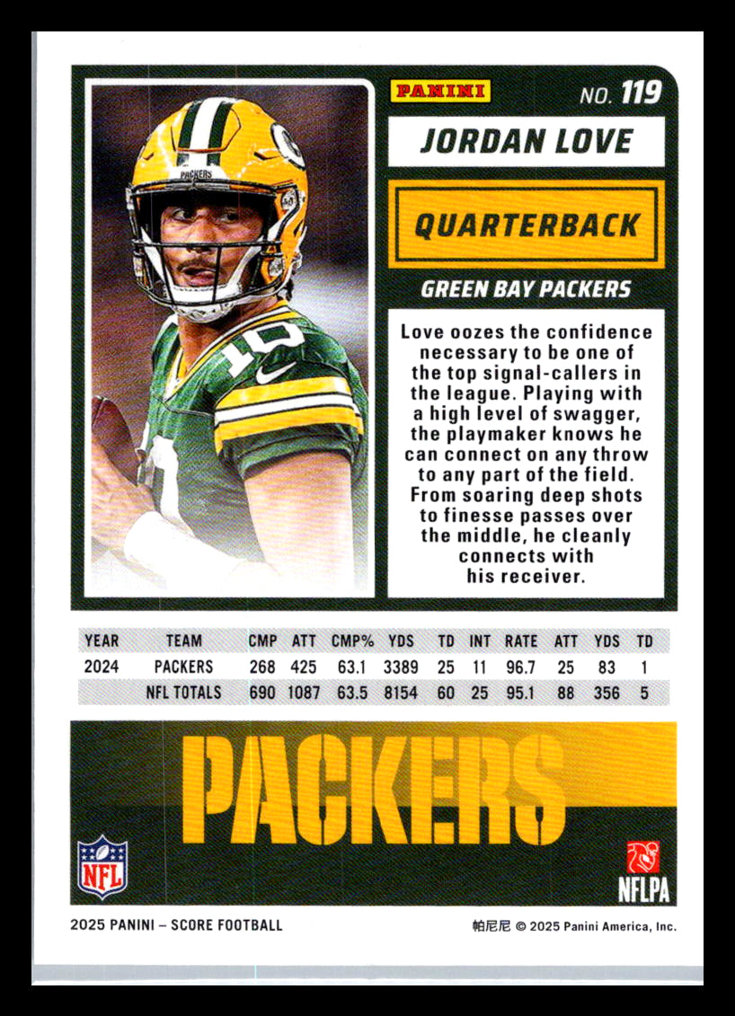 2025 Score #119 Jordan Love Green Bay Packers