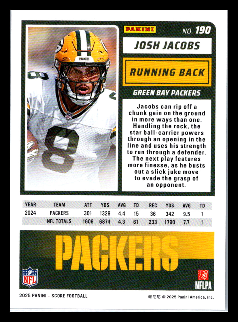 2025 Score #190 Josh Jacobs Green Bay Packers
