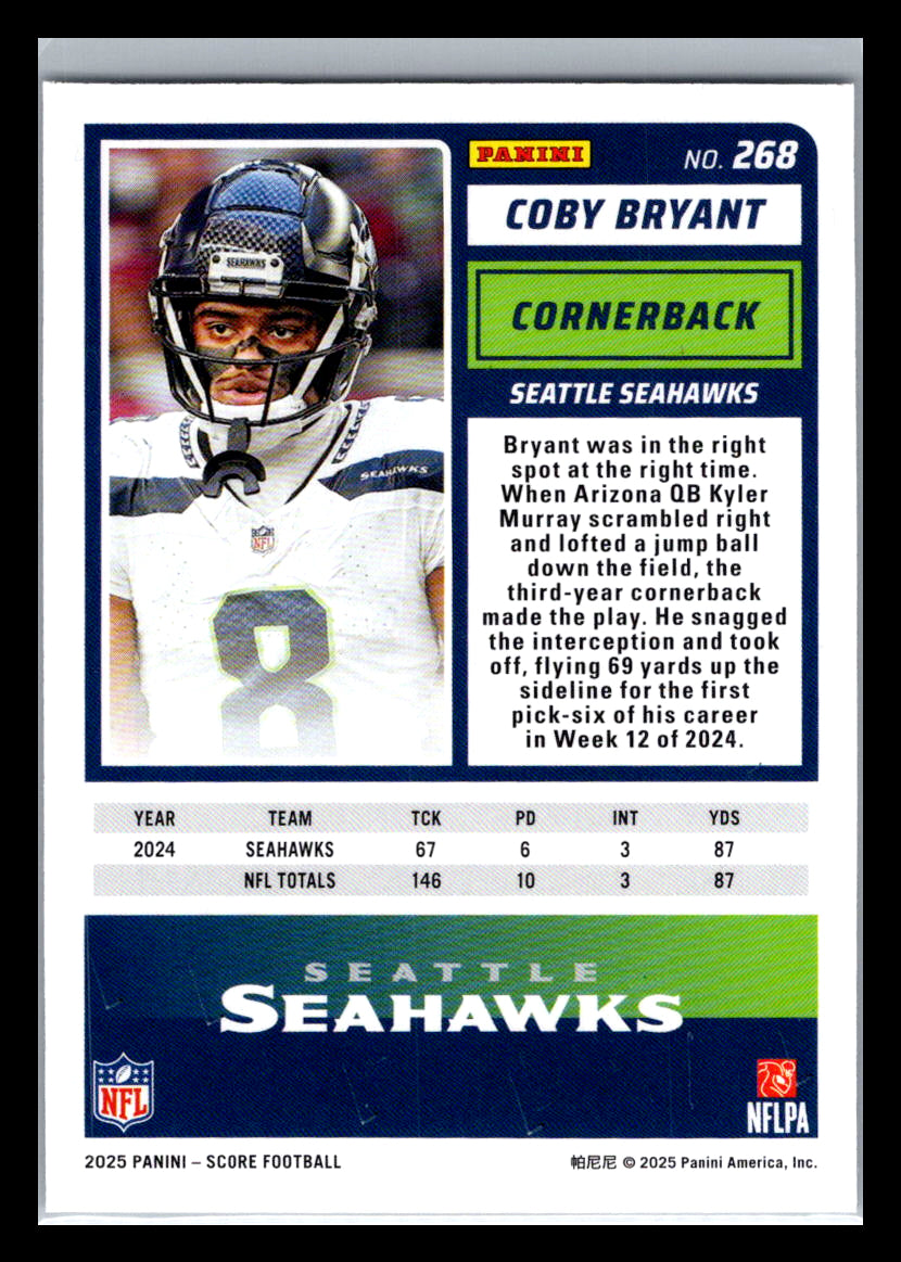 2025 Score #268 Coby Bryant Seattle Seahawks