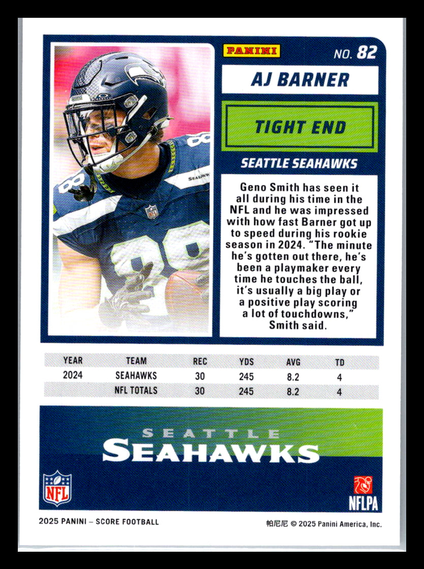 2025 Score #82 AJ Barner Seattle Seahawks