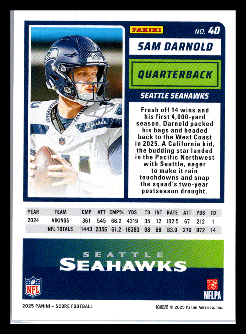 2025 Score #40 Sam Darnold Seattle Seahawks