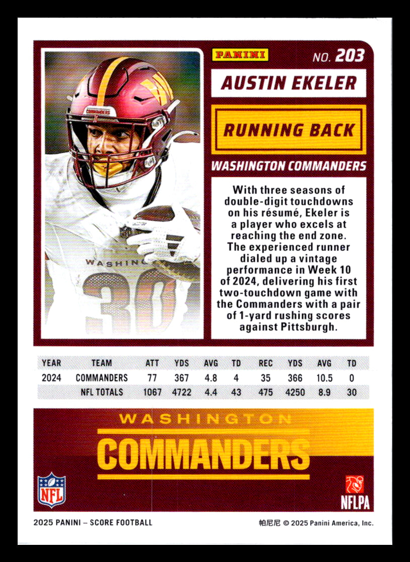 2025 Score #203 Austin Ekeler Washington Commanders