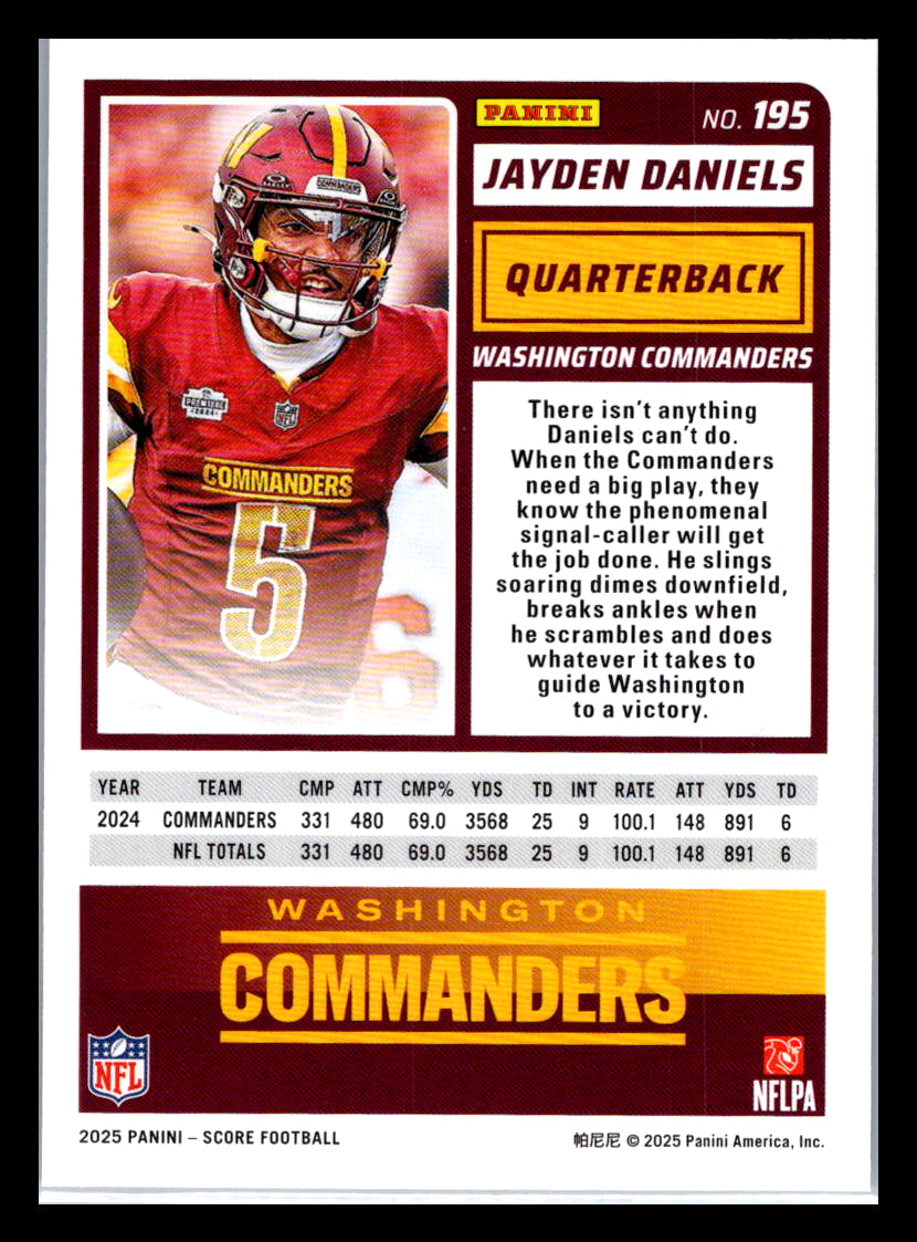 2025 Score #195 Jayden Daniels Washington Commanders