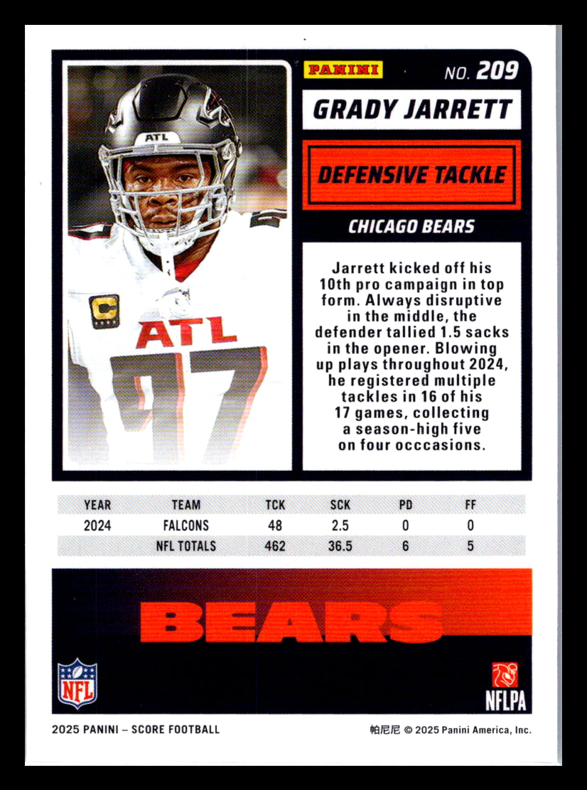2025 Score #209 Grady Jarrett Chicago Bears