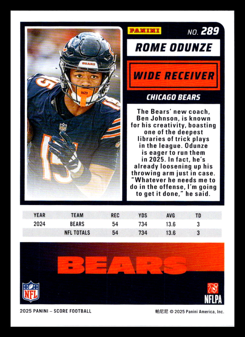 2025 Score #289 Rome Odunze Chicago Bears