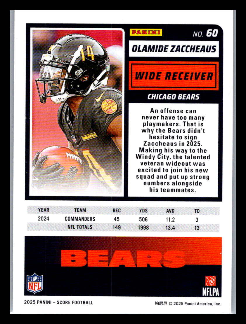 2025 Score #60 Olamide Zaccheaus Chicago Bears
