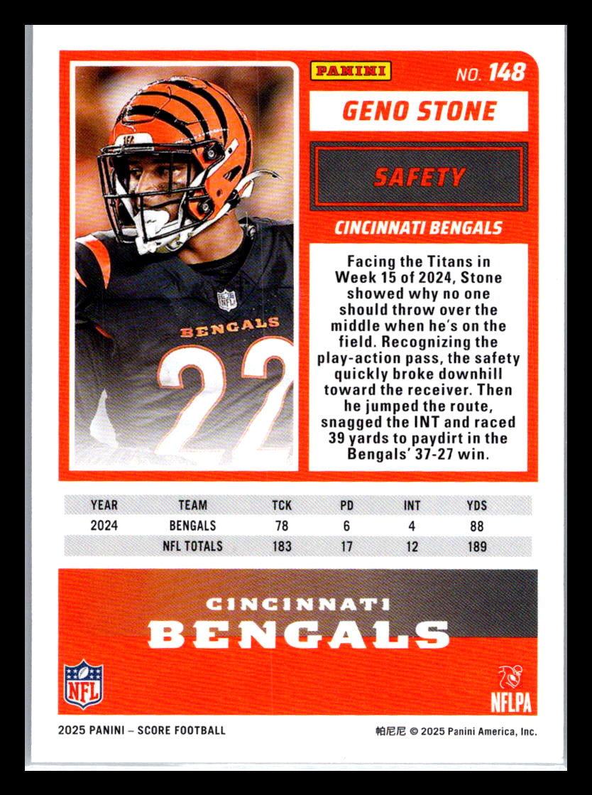 2025 Score #148 Geno Stone Cincinnati Bengals