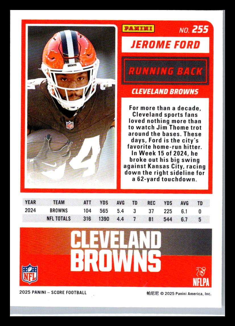 2025 Score #255 Jerome Ford Cleveland Browns