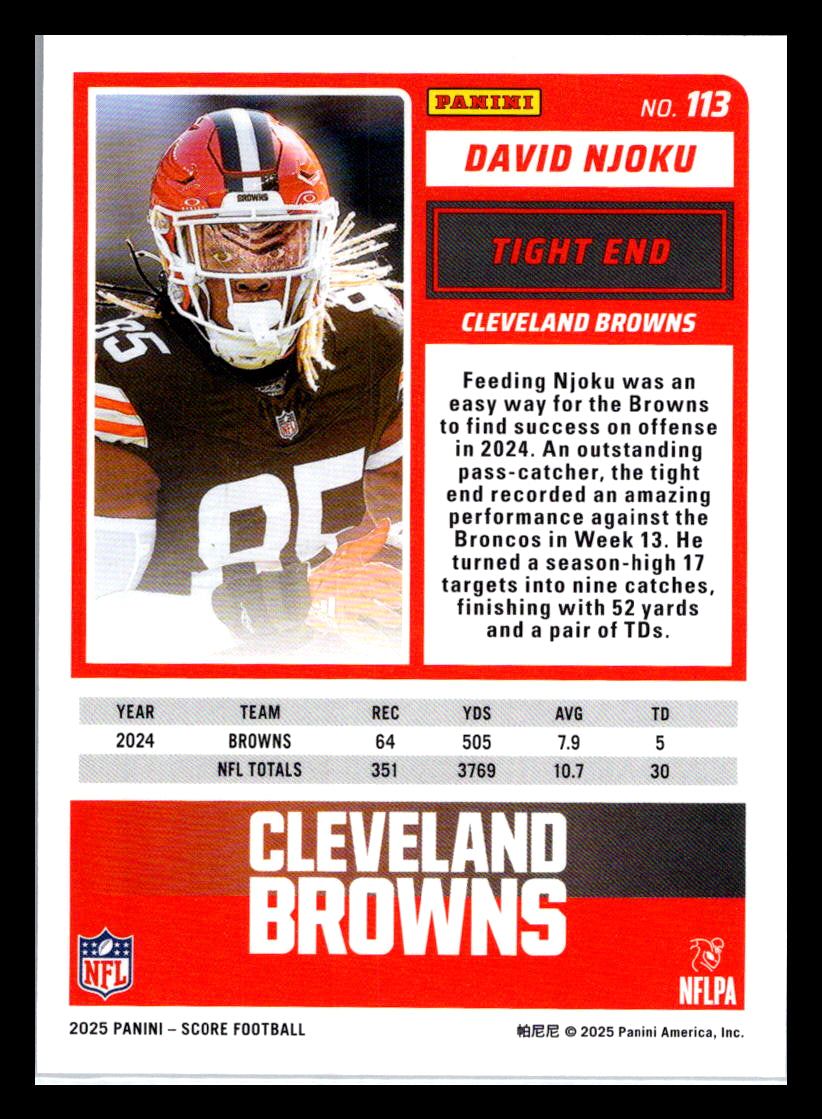 2025 Score #113 David Njoku Cleveland Browns