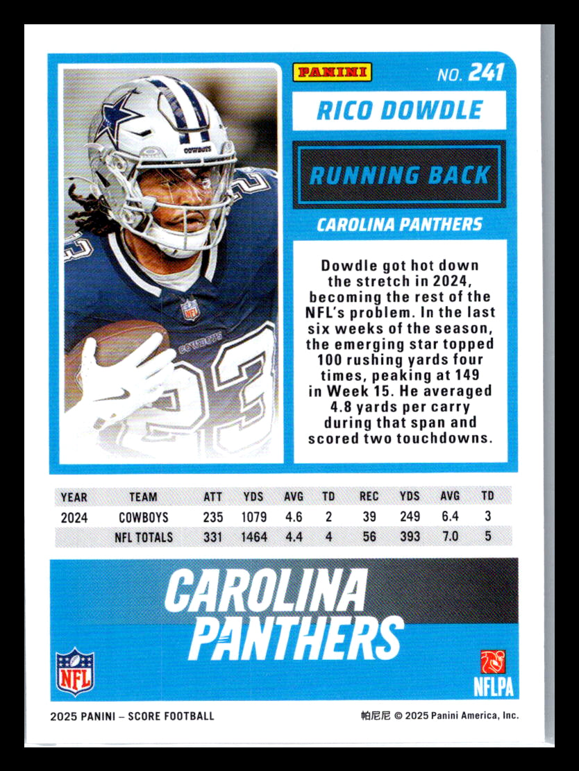 2025 Score #241 Rico Dowdle Carolina Panthers