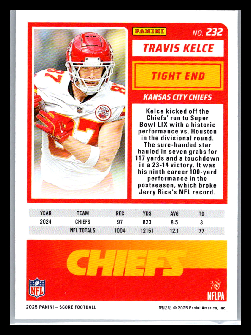 2025 Score #232 Travis Kelce Kansas City Chiefs