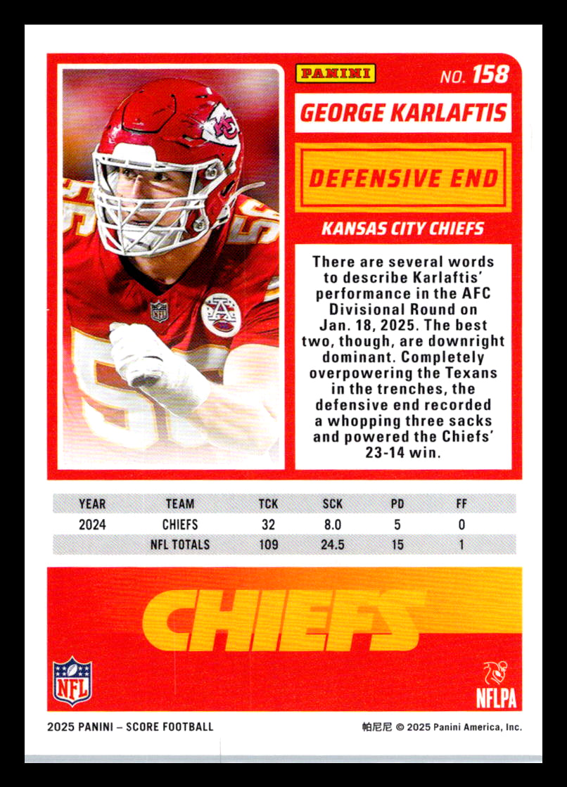 2025 Score #158 George Karlaftis Kansas City Chiefs