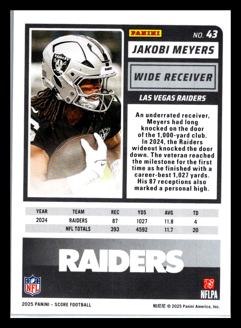 2025 Score #43 Jakobi Meyers Las Vegas Raiders