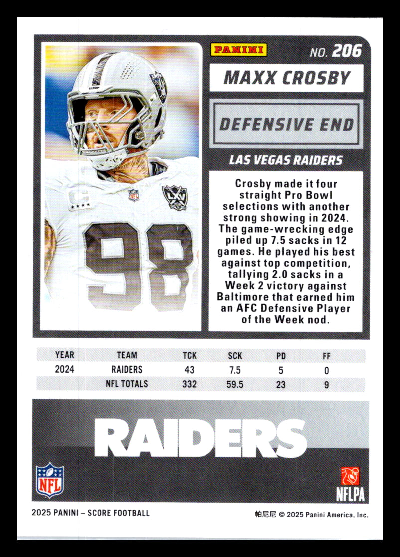 2025 Score #206 Maxx Crosby Las Vegas Raiders