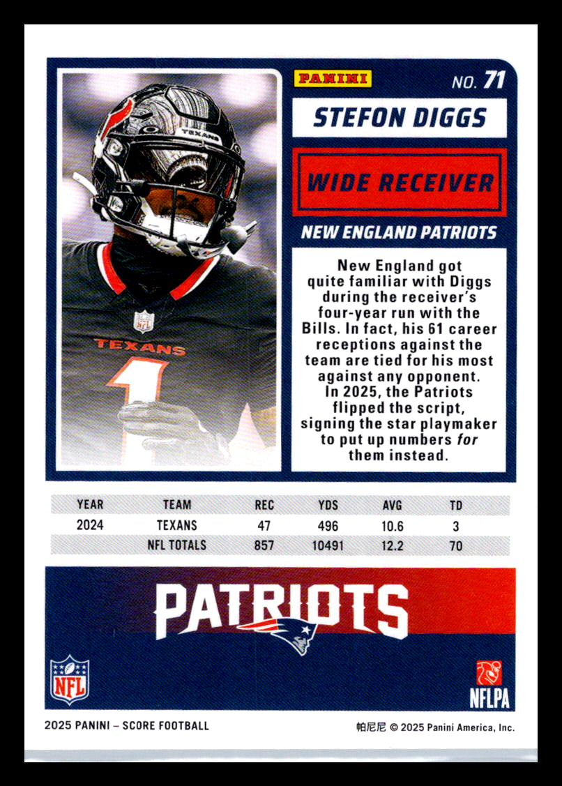 2025 Score #71 Stefon Diggs New England Patriots