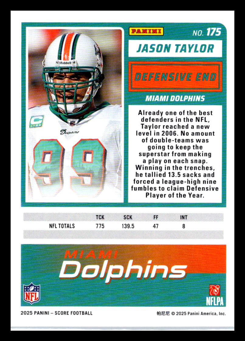 2025 Score #175 Jason Taylor Miami Dolphins