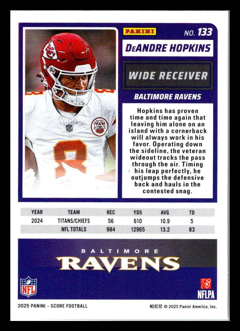 2025 Score #133 DeAndre Hopkins Baltimore Ravens