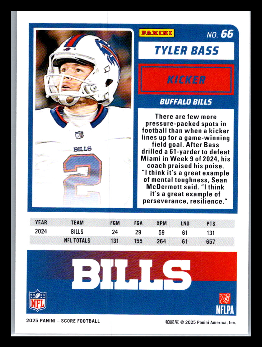 2025 Score #66 Tyler Bass Buffalo Bills