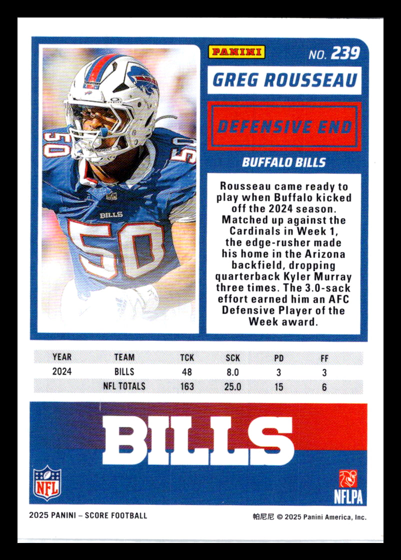 2025 Score #239 Greg Rousseau Buffalo Bills