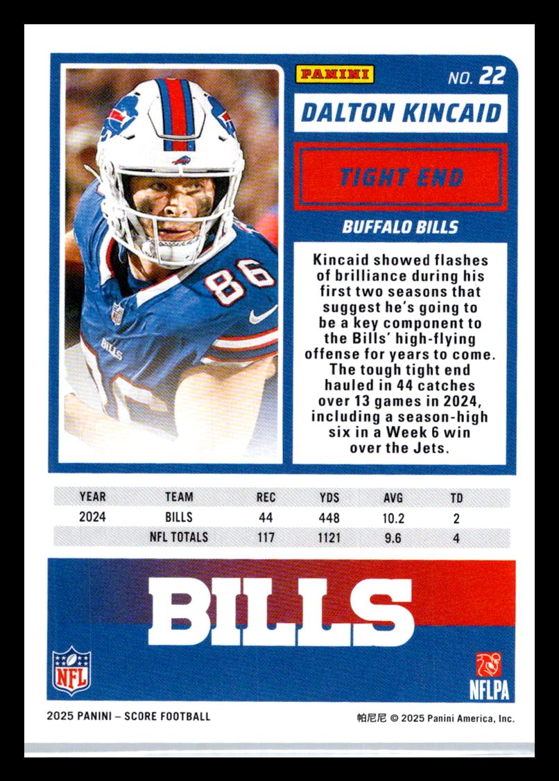 2025 Score #22 Dalton Kincaid Buffalo Bills