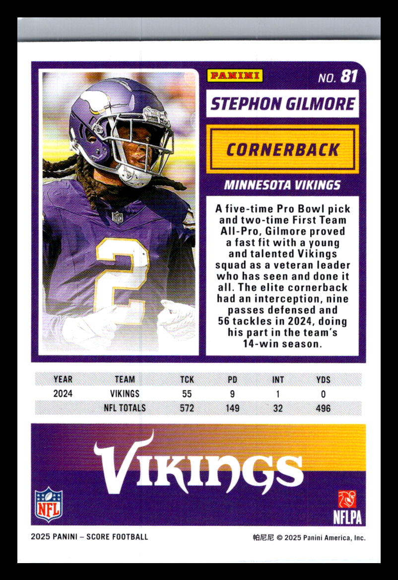 2025 Score #81 Stephon Gilmore Minnesota Vikings