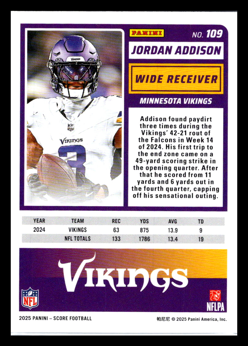 2025 Score #109 Jordan Addison Minnesota Vikings