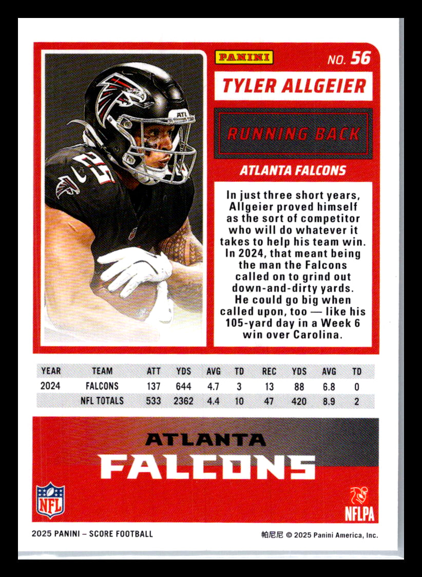 2025 Score #56 Tyler Allgeier Atlanta Falcons