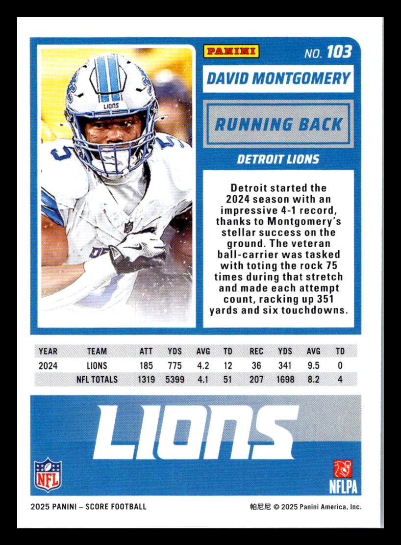 2025 Score #103 David Montgomery Detroit Lions