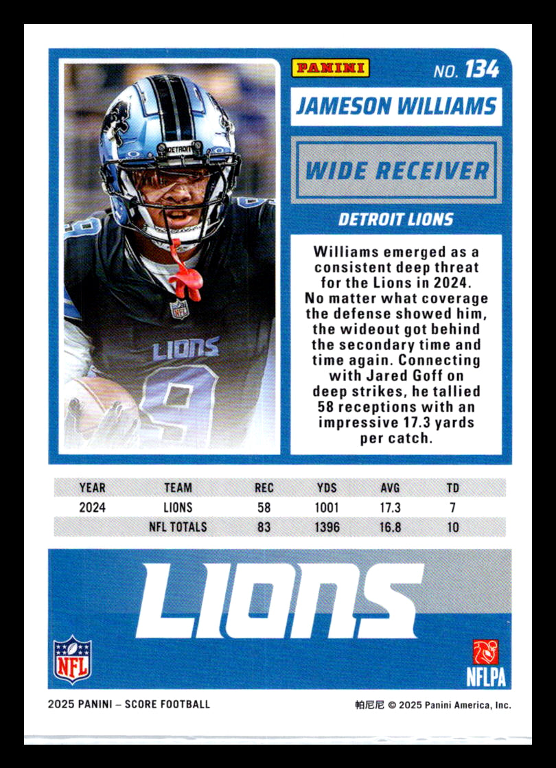 2025 Score #134 Jameson Williams Detroit Lions