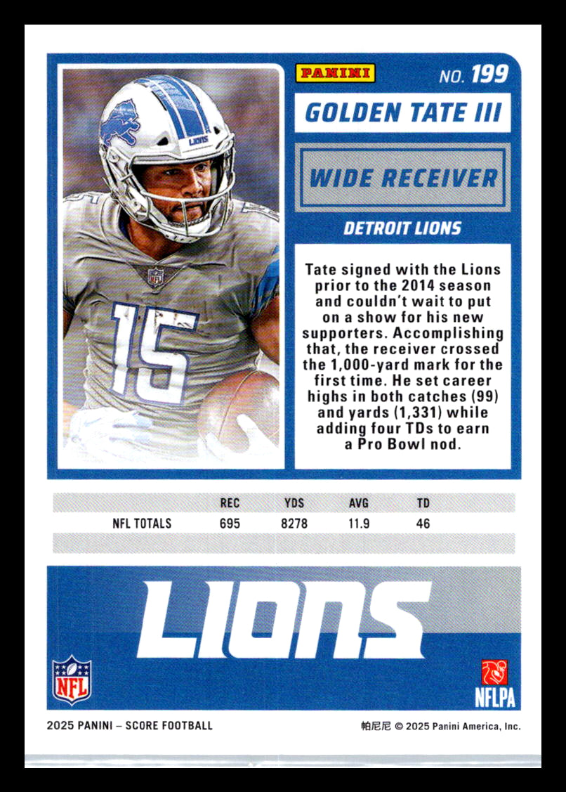 2025 Score #199 Golden Tate III Detroit Lions