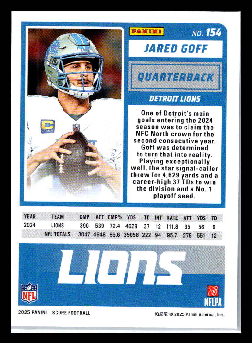 2025 Score #154 Jared Goff Detroit Lions