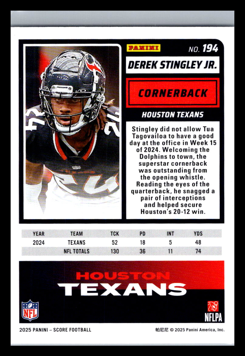 2025 Score #194 Derek Stingley Jr. Houston Texans