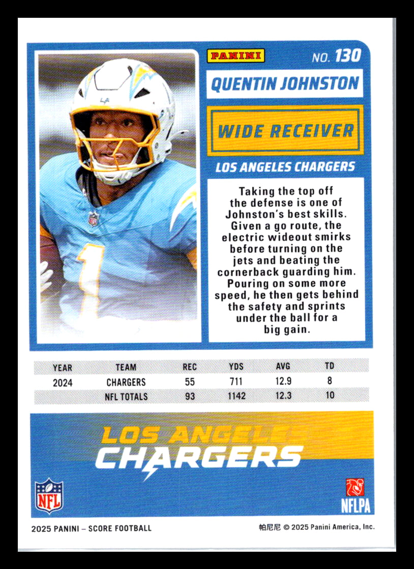 2025 Score #130 Quentin Johnston Los Angeles Chargers