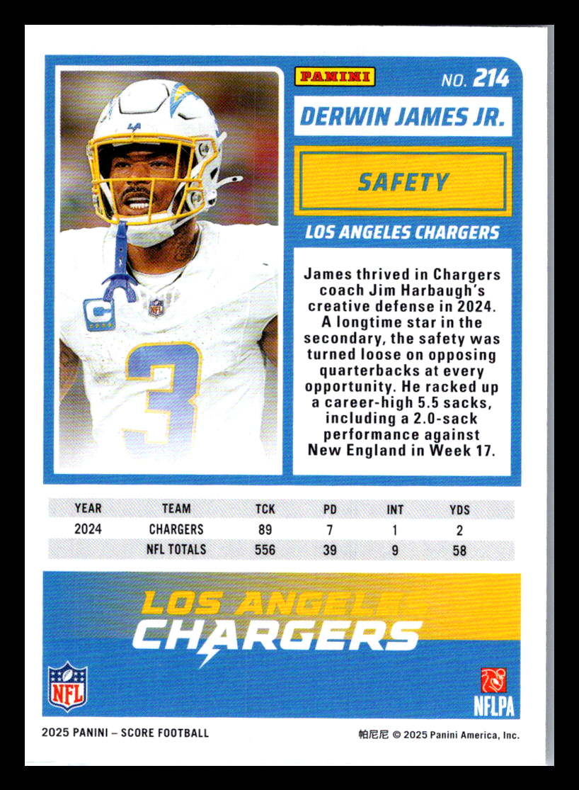 2025 Score #214 Derwin James Jr. Los Angeles Chargers