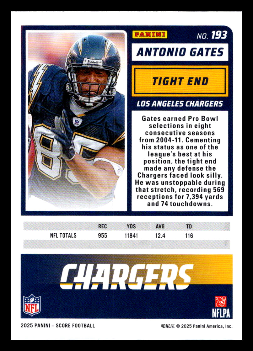 2025 Score #193 Antonio Gates San Diego Chargers