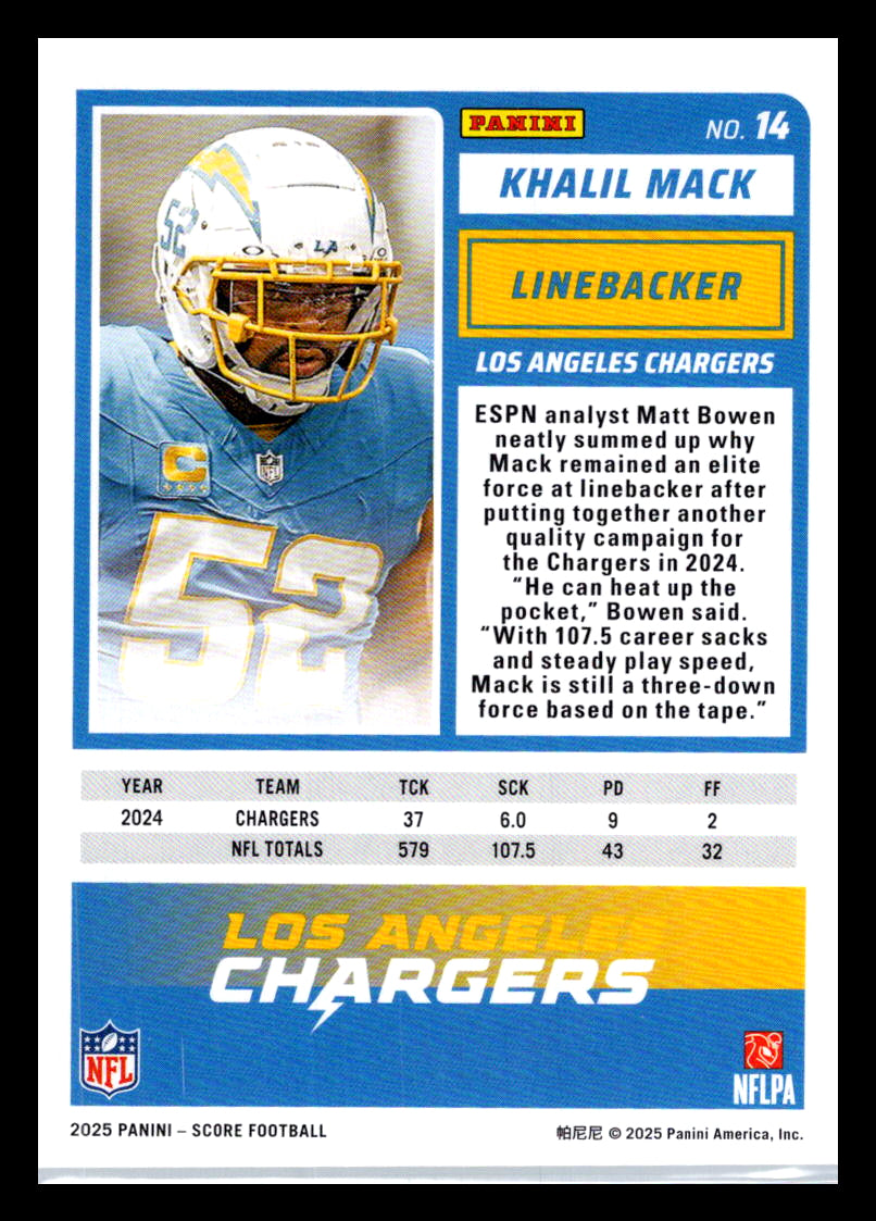 2025 Score #14 Khalil Mack Los Angeles Chargers