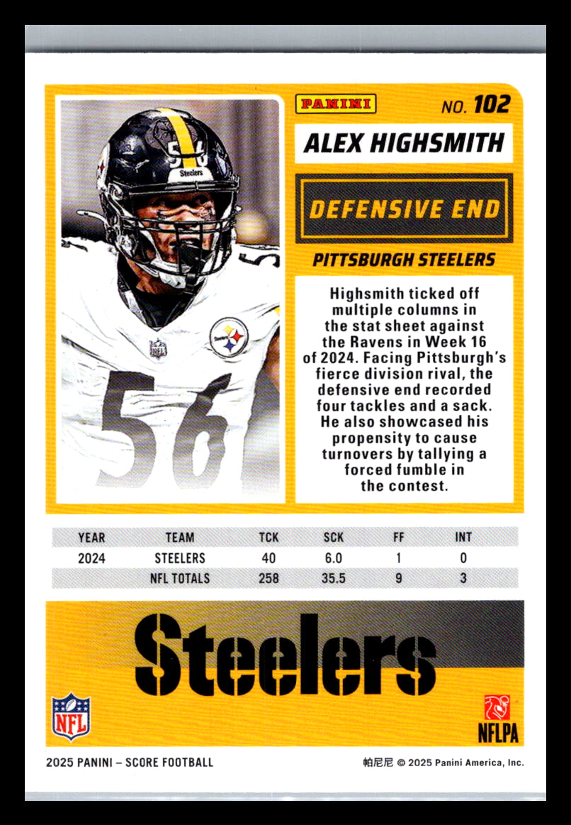 2025 Score #102 Alex Highsmith Pittsburgh Steelers