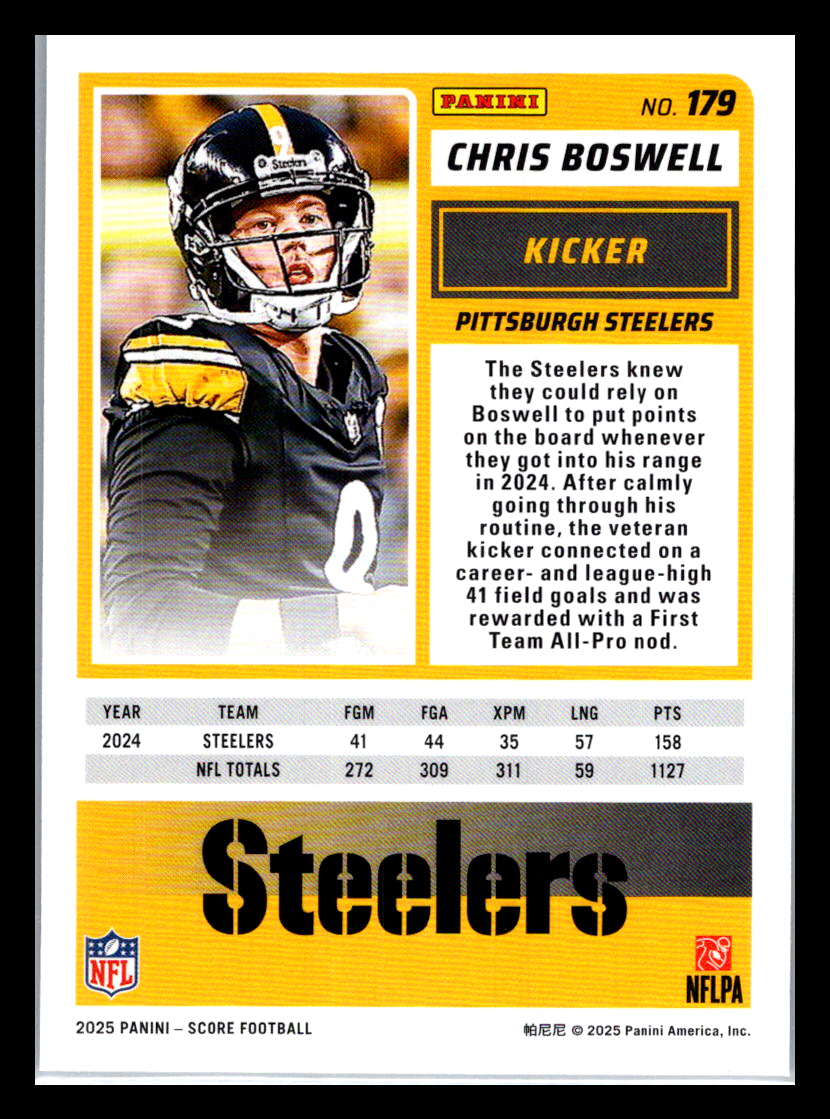 2025 Score #179 Chris Boswell Gold Pittsburgh Steelers