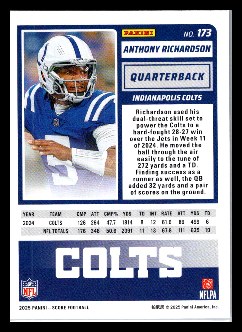 2025 Score #173 Anthony Richardson Indianapolis Colts