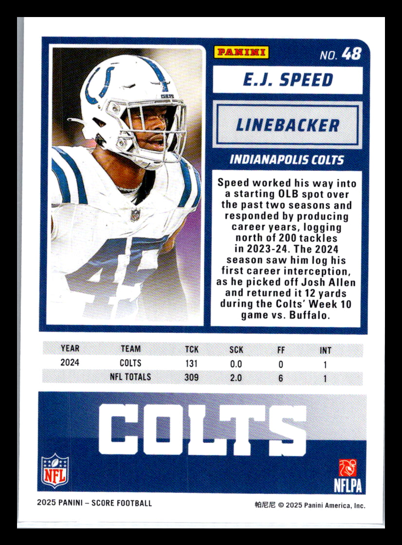 2025 Score #48 E.J. Speed Indianapolis Colts