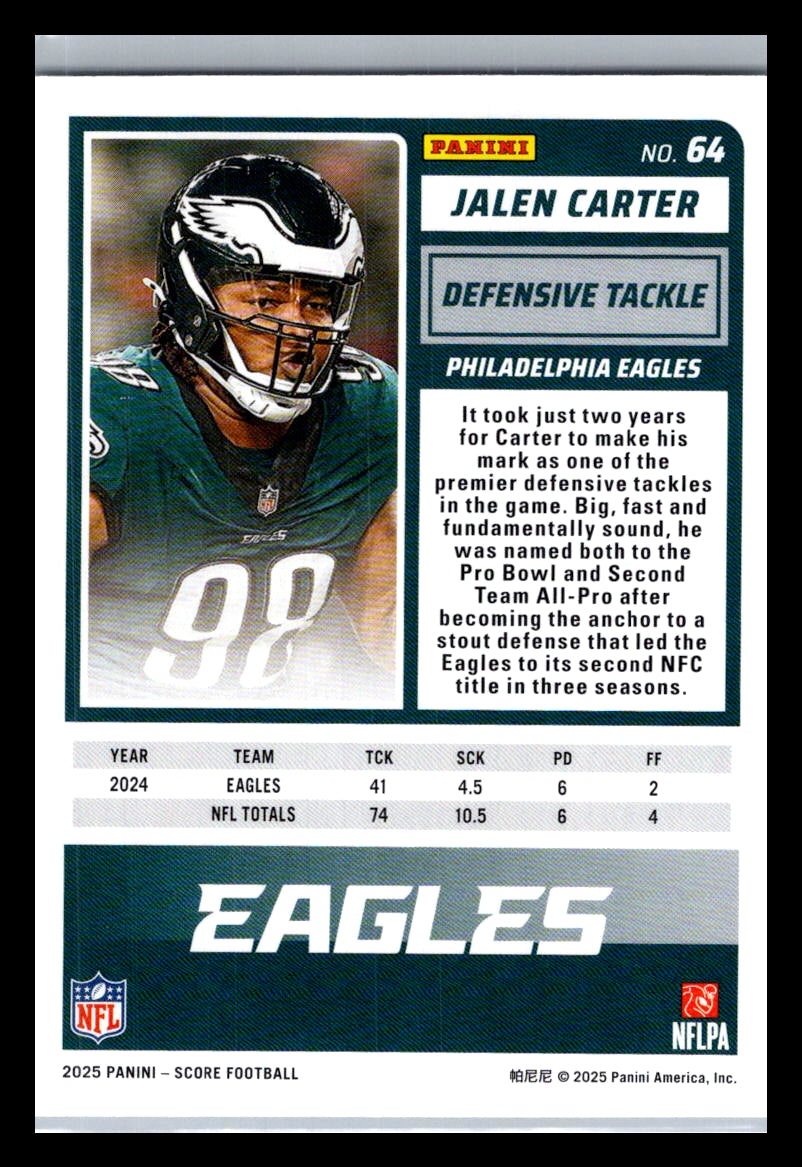 2025 Score #64 Jalen Carter Philadelphia Eagles