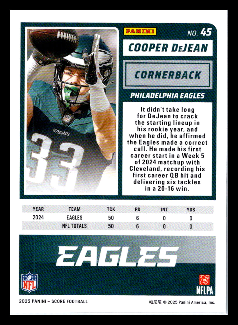 2025 Score #45 Cooper DeJean Philadelphia Eagles