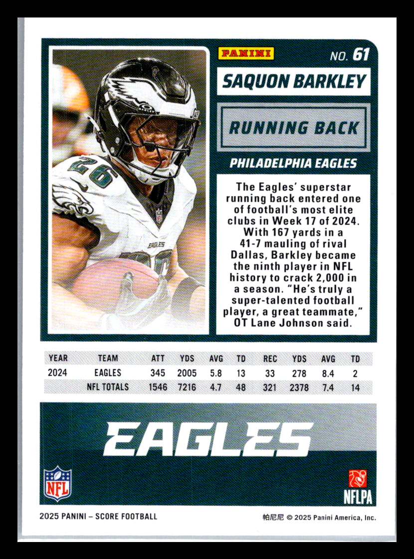2025 Score #61 Saquon Barkley Philadelphia Eagles