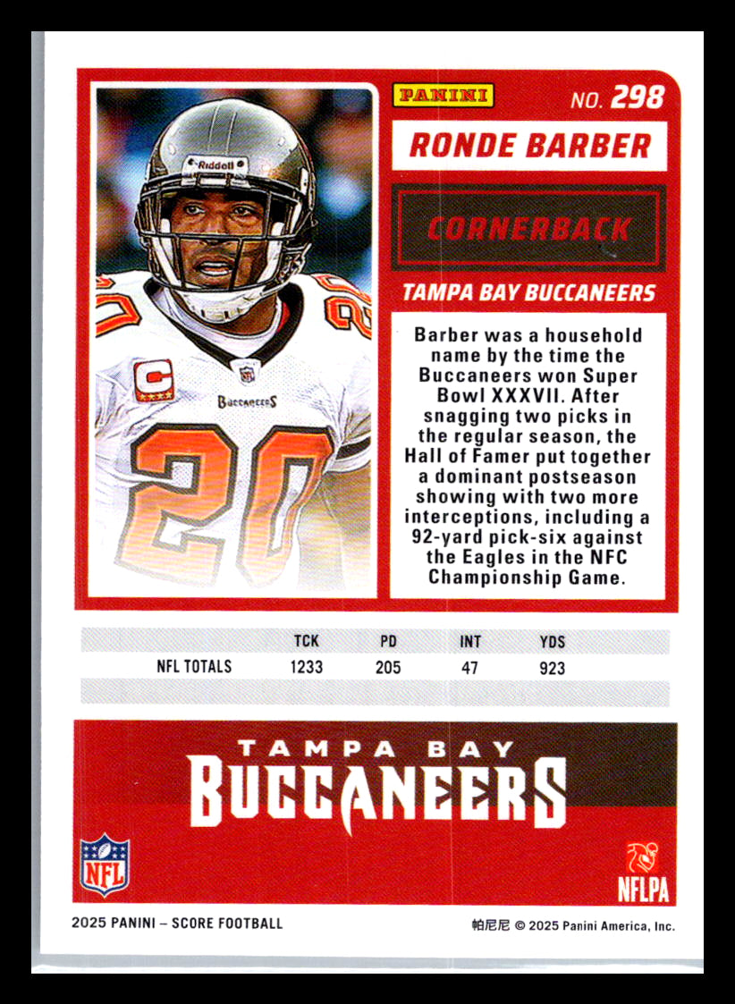 2025 Score #298 Ronde Barber Tampa Bay Buccaneers