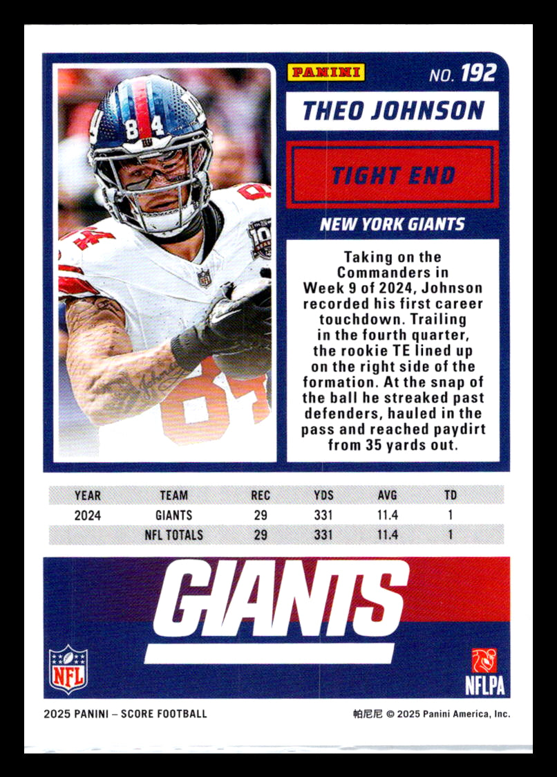 2025 Score #192 Theo Johnson New York Giants