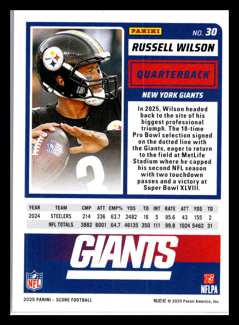 2025 Score #30 Russell Wilson New York Giants