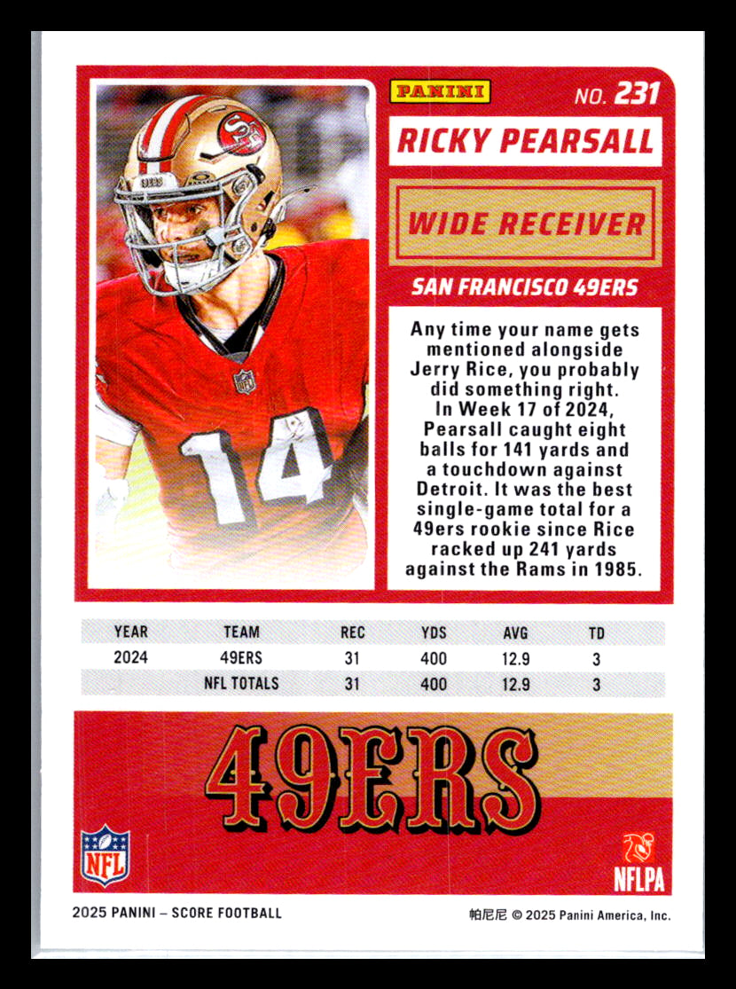 2025 Score #231 Ricky Pearsall San Francisco 49ers